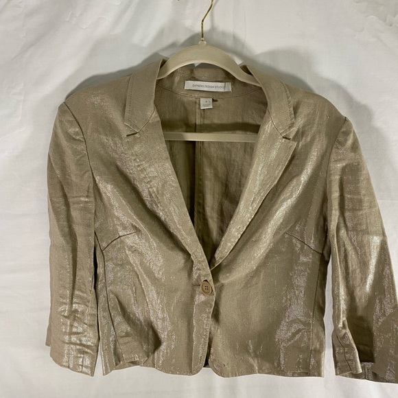 Express Linen Cropped Gold Blazer Jacket Women’s 8 - Picture 1 of 4